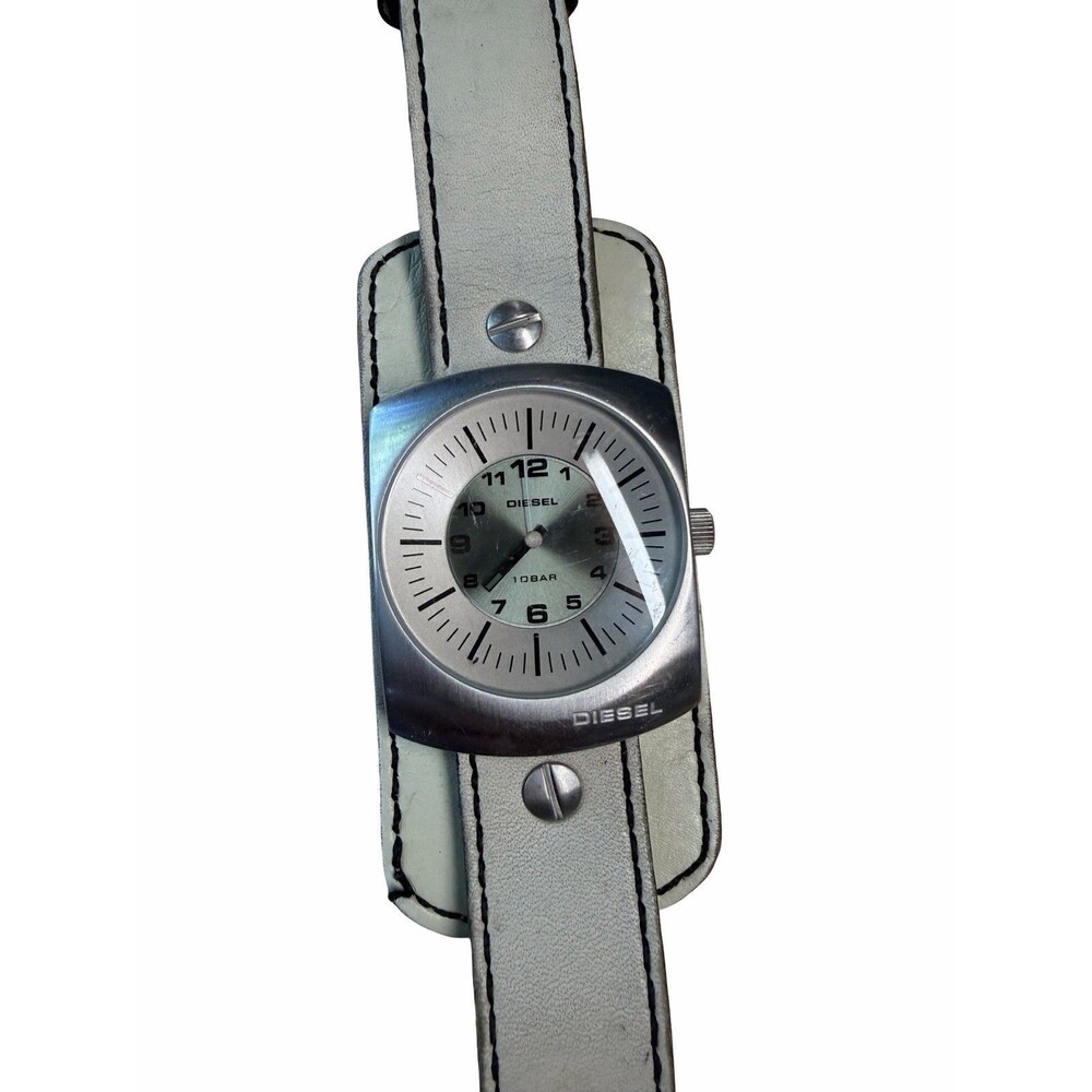 Vintage Diesel DZ-2054 Men’s Watch Cream Leather Wide Cuff Bund Strap 10 Bar